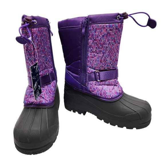 Girls Purple Winter Snow Boots Size 2 Knit Pattern Insulated - Picture 4 of 12